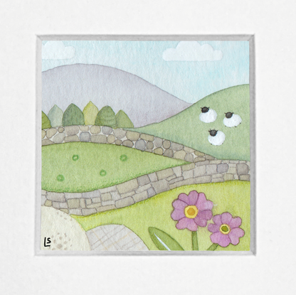 Original Watercolour Painting - Tiny Sheep - Framed, Mounted and Signed
