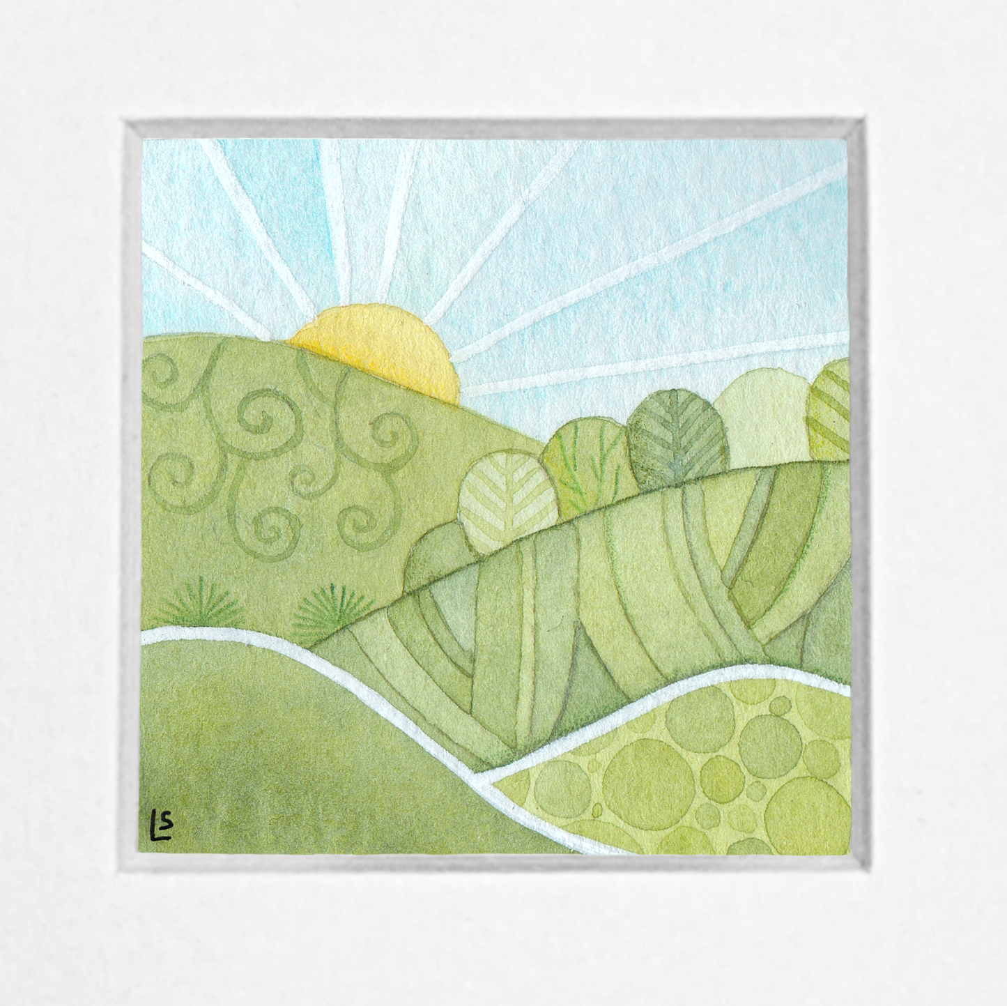 Original Watercolour Painting - Tiny Highland Sunrise - Framed, Mounted and Signed
