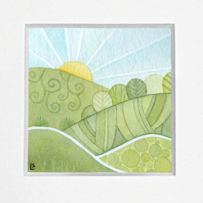 Original Watercolour Painting - Tiny Highland Sunrise - Framed, Mounted and Signed