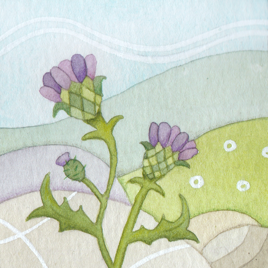 Original Watercolour Painting - Tiny Thistle - Framed, Mounted and Signed
