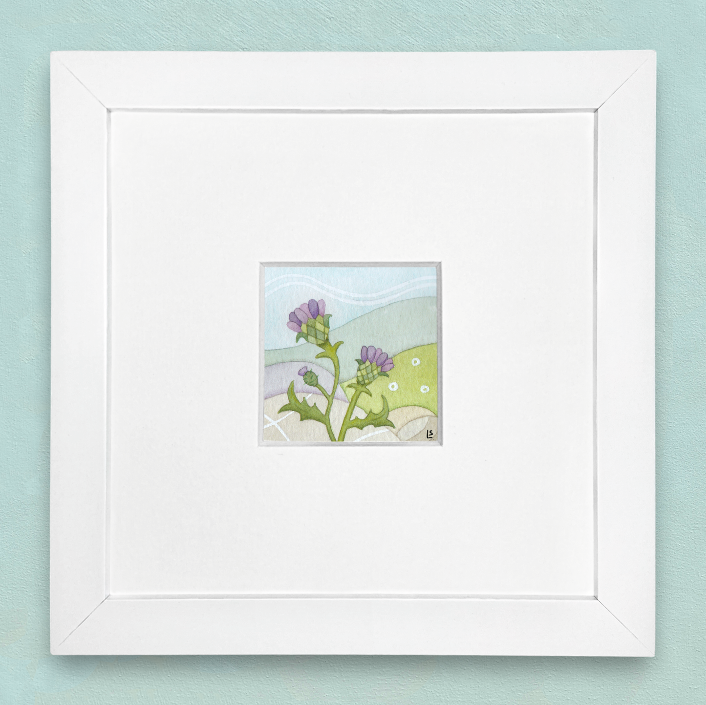 Original Watercolour Painting - Tiny Thistle - Framed, Mounted and Signed