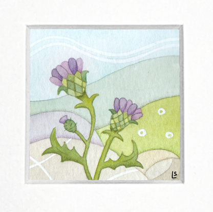 Original Watercolour Painting - Tiny Thistle - Framed, Mounted and Signed