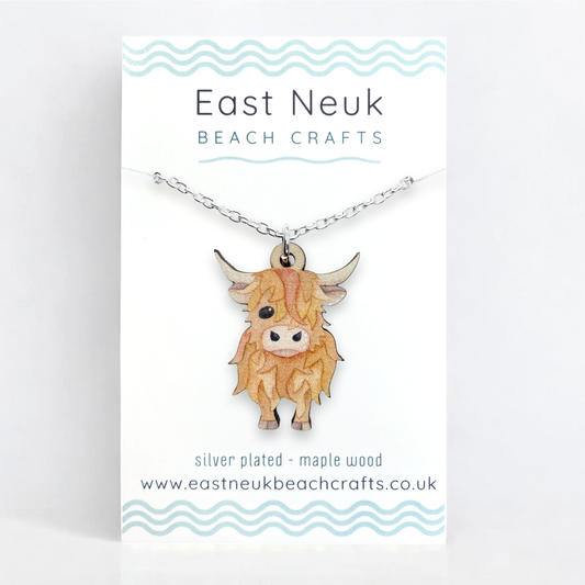 Highland Cow - Wooden Necklace - Maple Wood Seaside Pendant