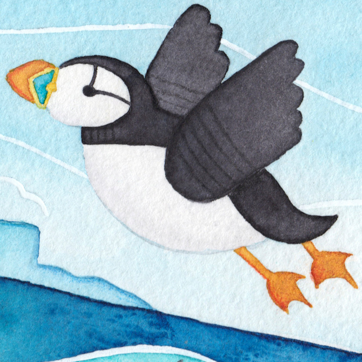 Puffin watercolour painting