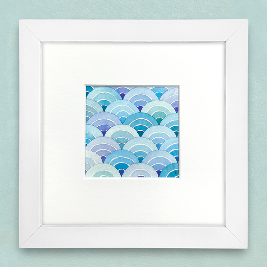 Original Watercolour Painting - Japanese Style Waves - Framed, Mounted and Signed