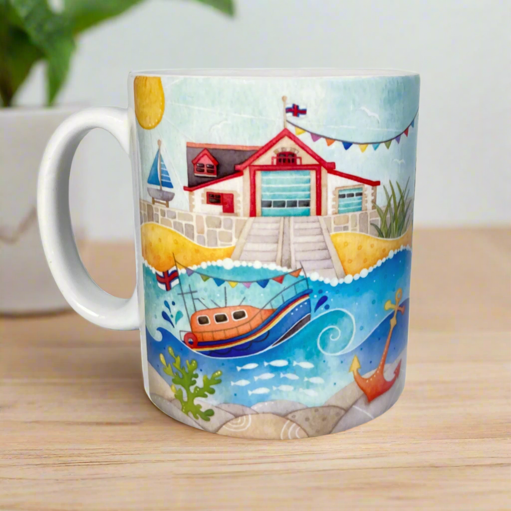 Set of Seaside Mugs x4 - Puffin, Seal, Gannet, Lifeboat, Highland Coo - Save £4