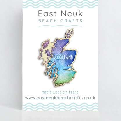Scotland Map Pin Badge - Scottish Wooden Brooch