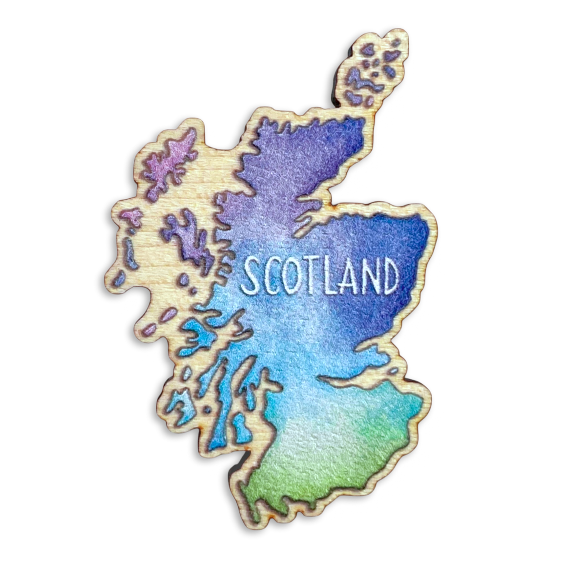 Scotland Map Pin Badge - Scottish Wooden Brooch