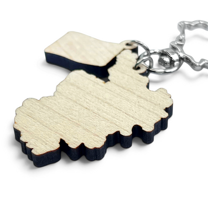 Scotland Map Keyring - Saltire Flag - Wooden Scottish Key Chain