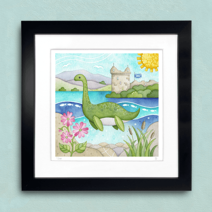 Nessie Framed Print - Loch Ness Monster and Urquhart Castle Watercolour - East Neuk Beach Crafts