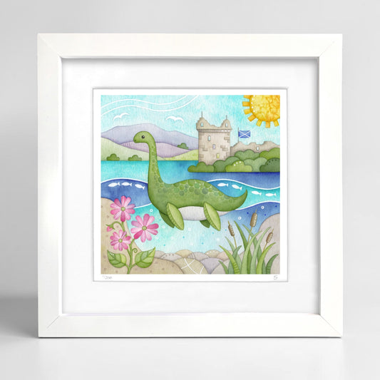 Nessie Framed Print - Loch Ness Monster and Urquhart Castle Watercolour - East Neuk Beach Crafts