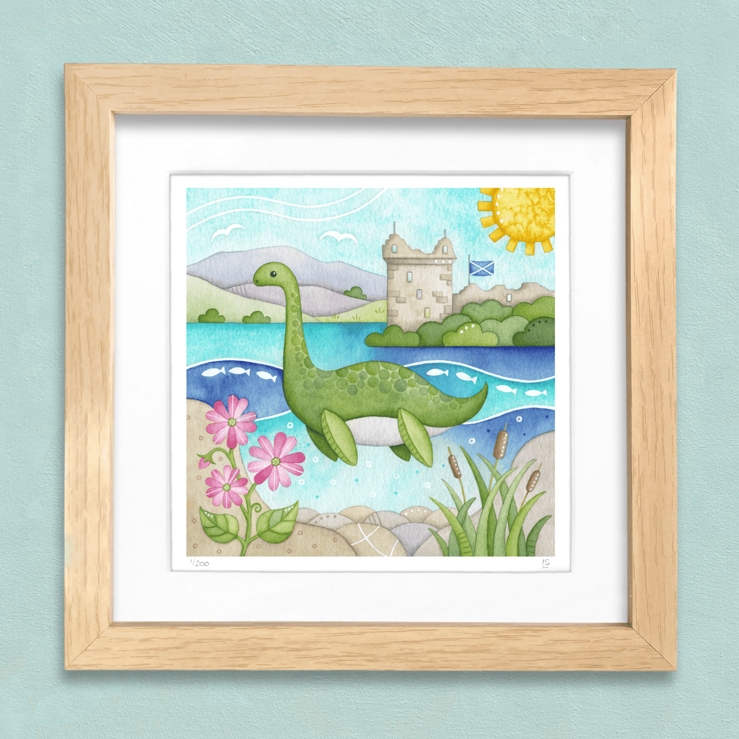 Nessie Framed Print - Loch Ness Monster and Urquhart Castle Watercolour - East Neuk Beach Crafts