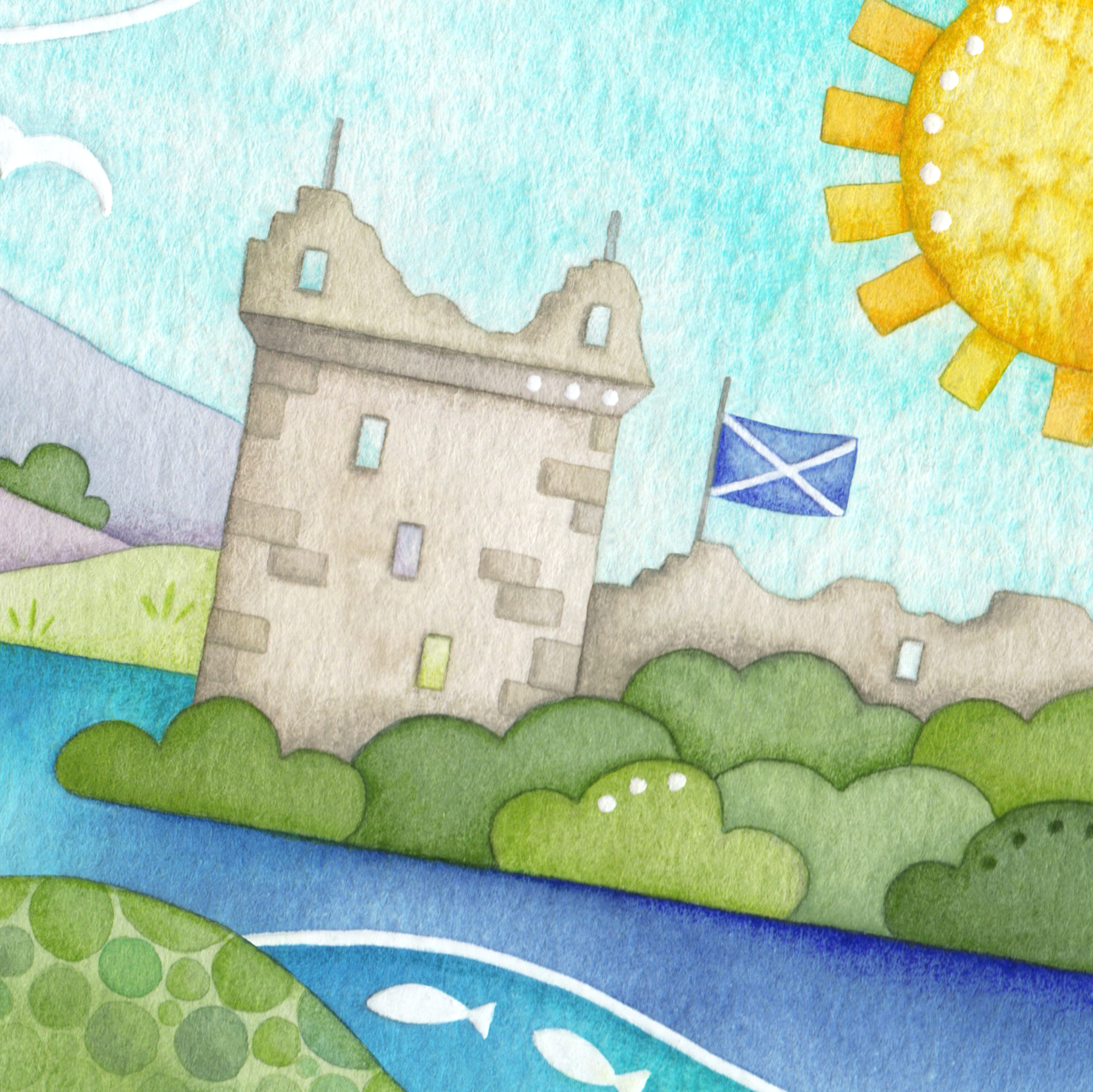 Nessie Framed Print - Loch Ness Monster and Urquhart Castle Watercolour - East Neuk Beach Crafts