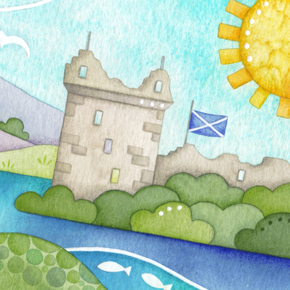 Nessie Framed Print - Loch Ness Monster and Urquhart Castle Watercolour - East Neuk Beach Crafts