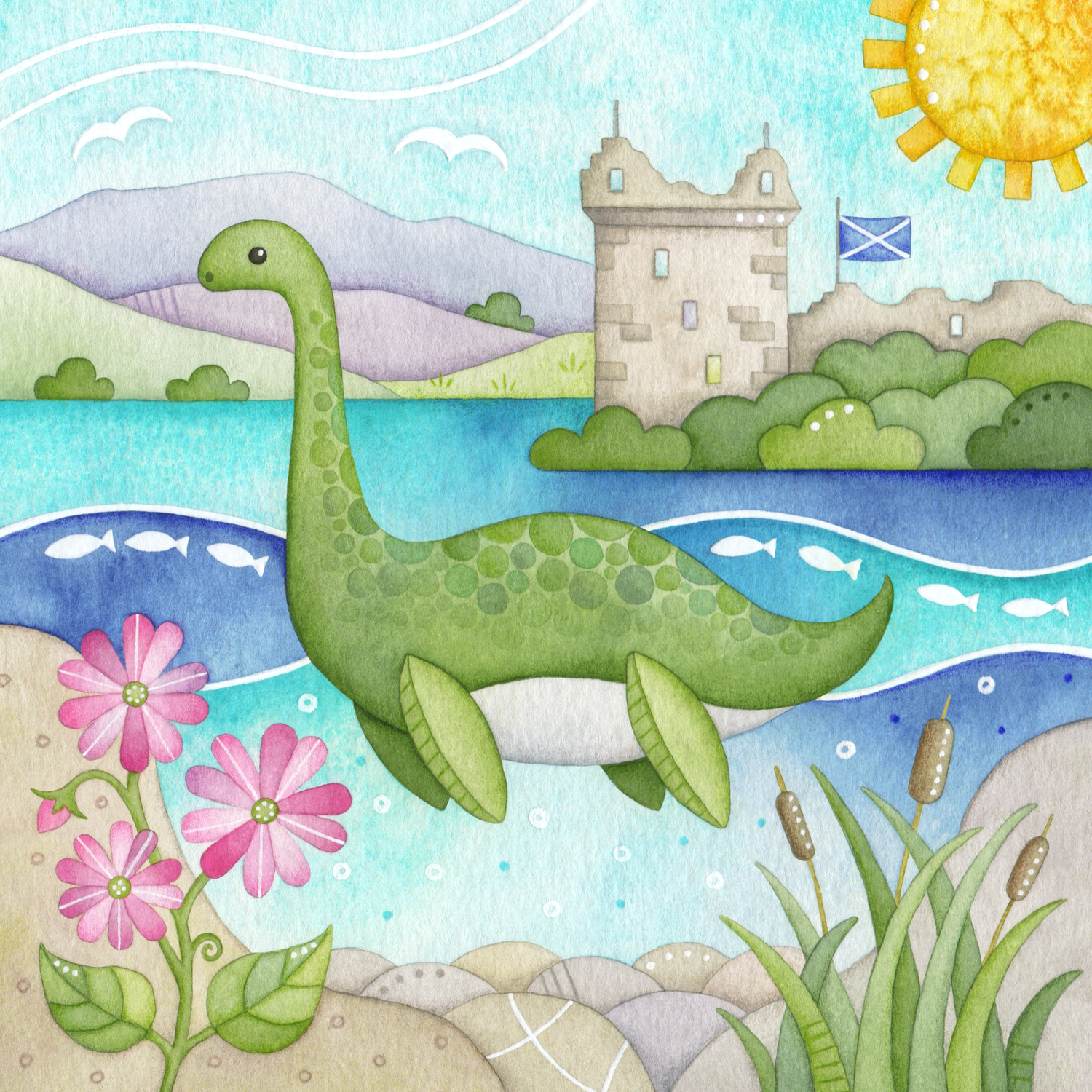 Nessie Greetings Card - Loch Ness Monster Watercolour - East Neuk Beach Crafts