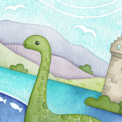 Nessie Greetings Card - Loch Ness Monster Watercolour - East Neuk Beach Crafts