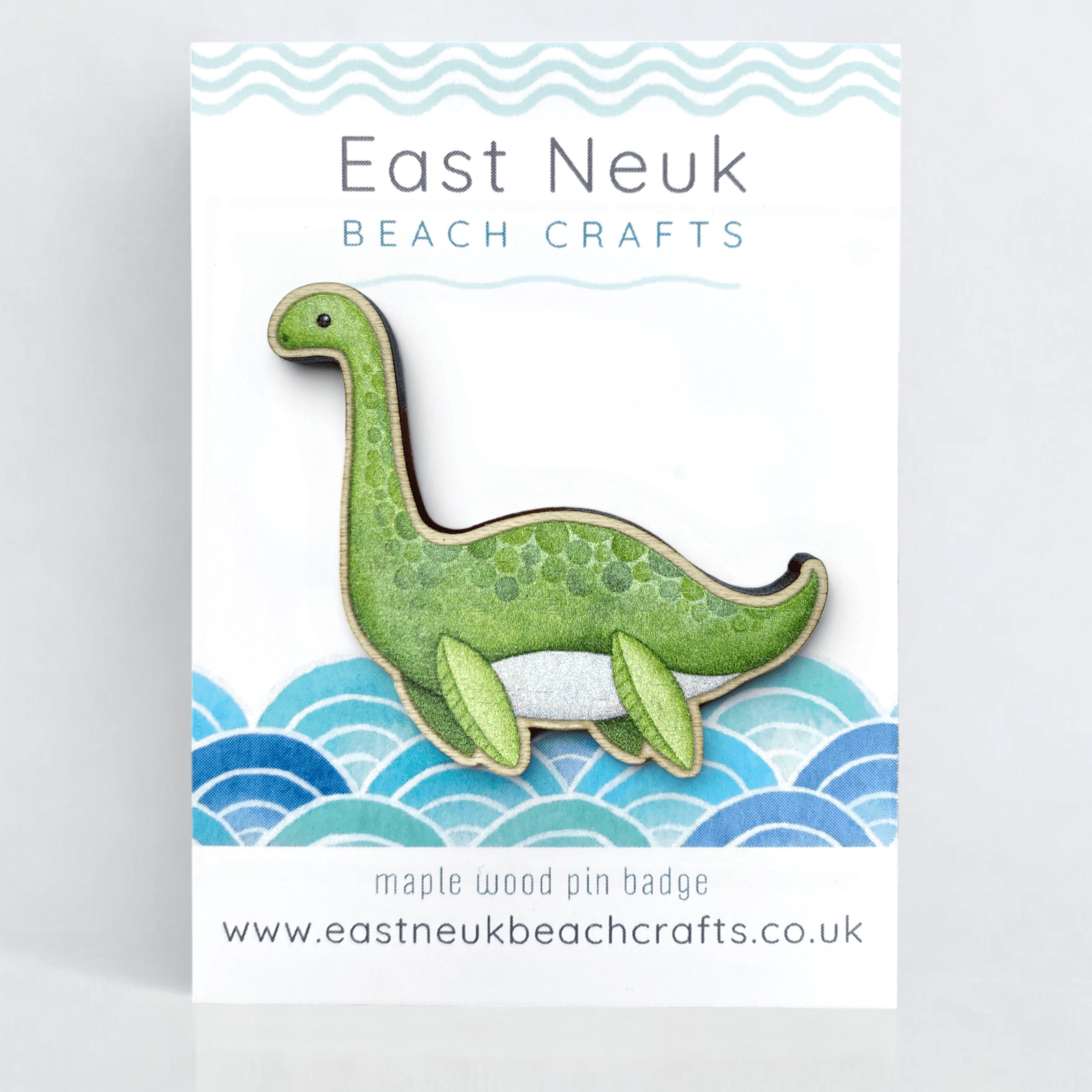 Nessie Pin Badge - Loch Ness Monster Wooden Brooch - East Neuk Beach Crafts