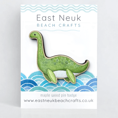 Nessie Pin Badge - Loch Ness Monster Wooden Brooch - East Neuk Beach Crafts