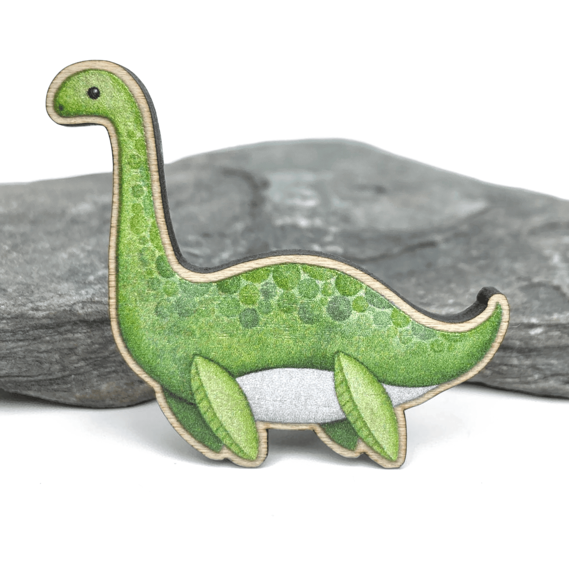 Nessie Pin Badge - Loch Ness Monster Wooden Brooch - East Neuk Beach Crafts