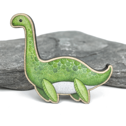 Nessie Pin Badge - Loch Ness Monster Wooden Brooch - East Neuk Beach Crafts