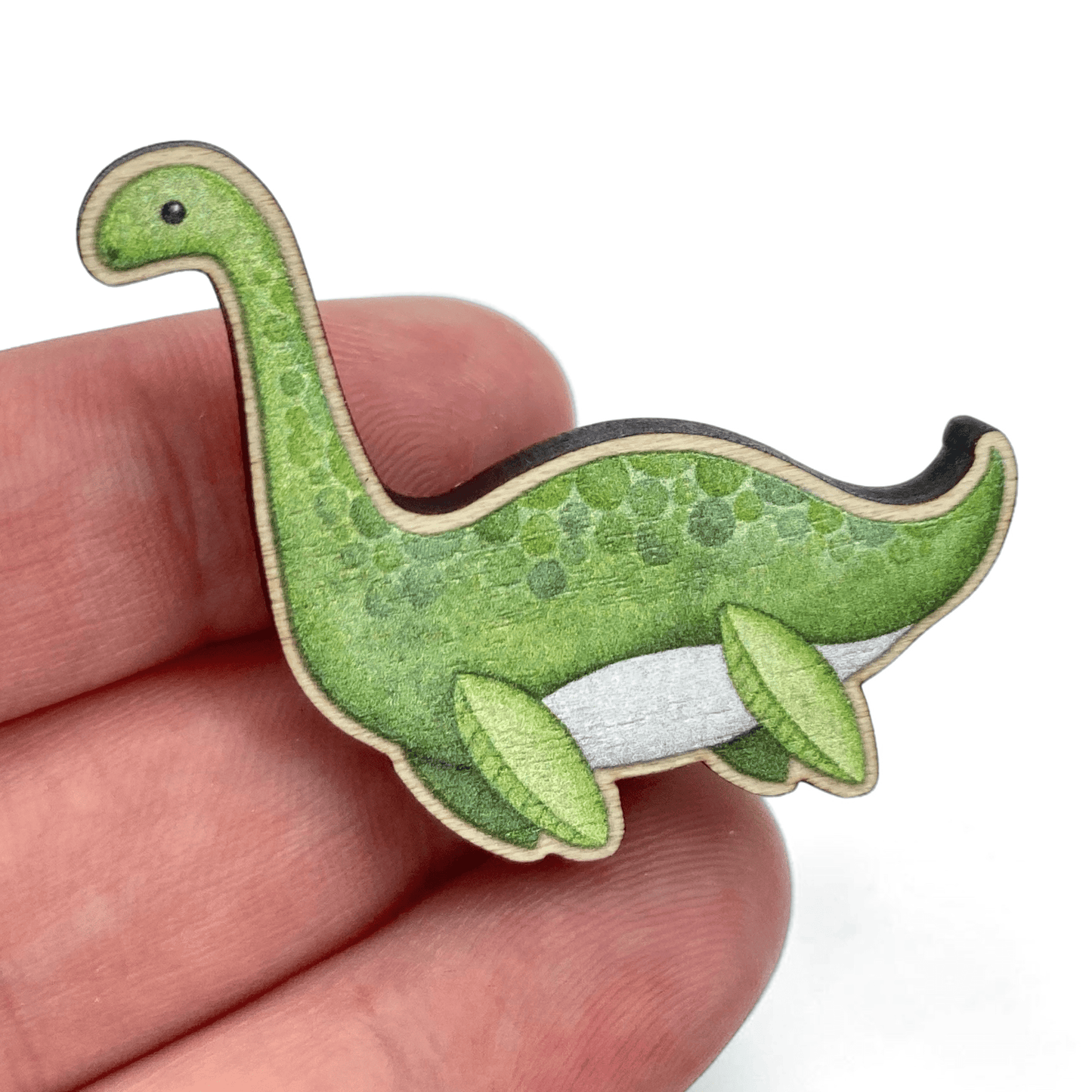 Nessie Pin Badge - Loch Ness Monster Wooden Brooch - East Neuk Beach Crafts