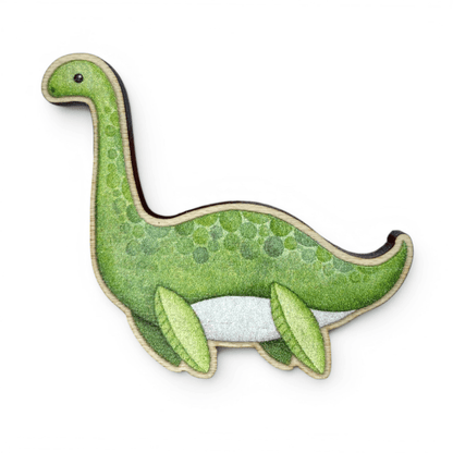 Nessie Pin Badge - Loch Ness Monster Wooden Brooch - East Neuk Beach Crafts