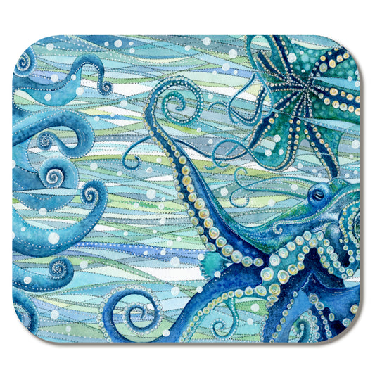 Coaster Set x 4 - Fish and Octopus - Coastal Watercolour Art - Save £2