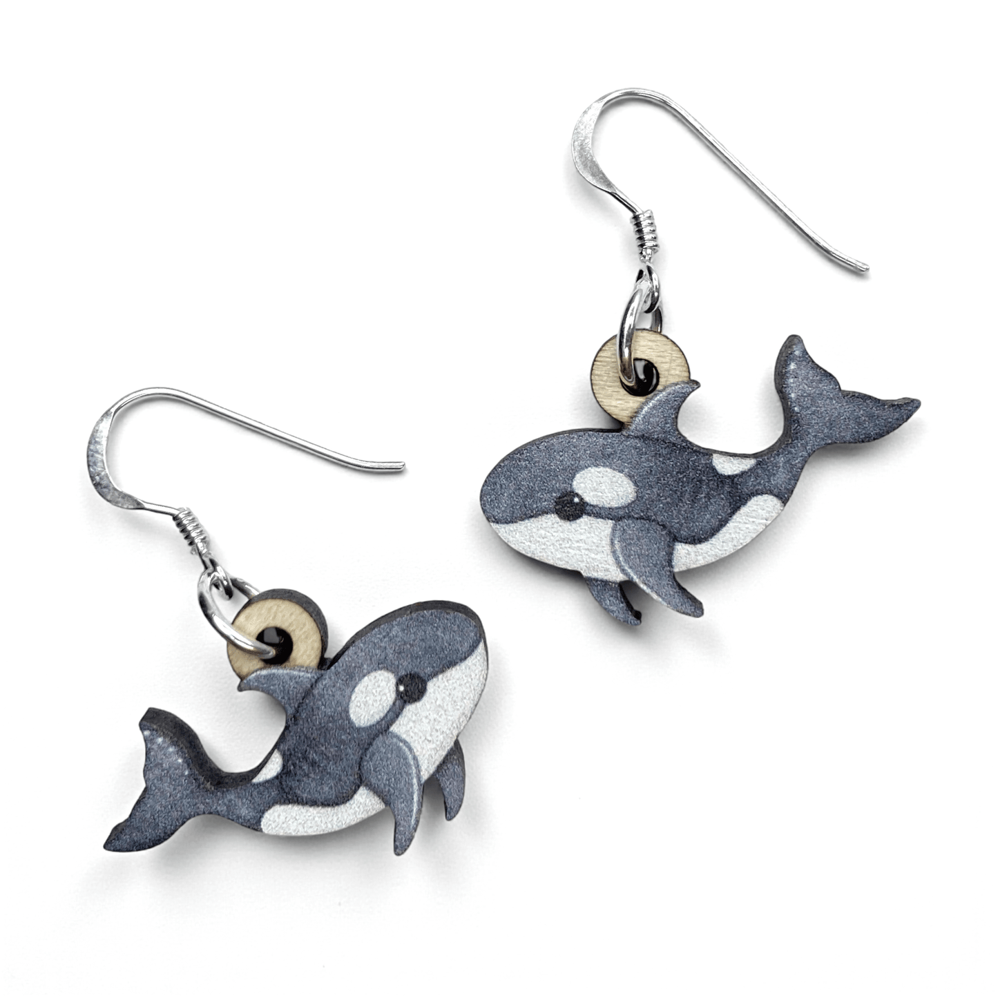 Orca Earrings - Killer Whale - Sterling Silver & Wood - East Neuk Beach Crafts