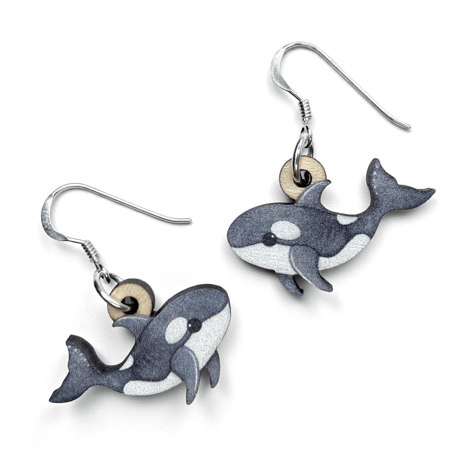 Orca Earrings - Killer Whale - Sterling Silver & Wood - East Neuk Beach Crafts