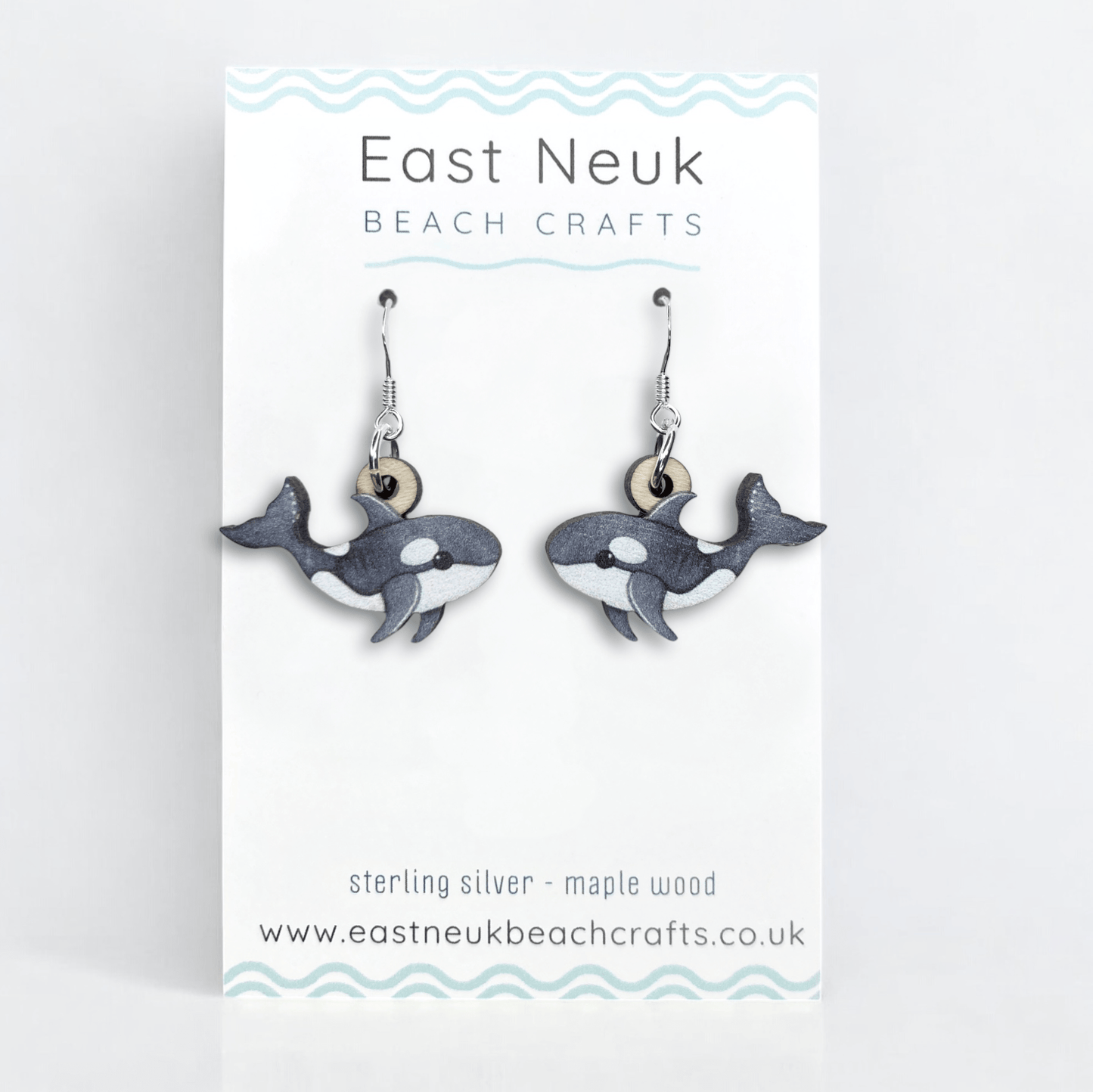 Orca Earrings - Killer Whale - Sterling Silver & Wood - East Neuk Beach Crafts