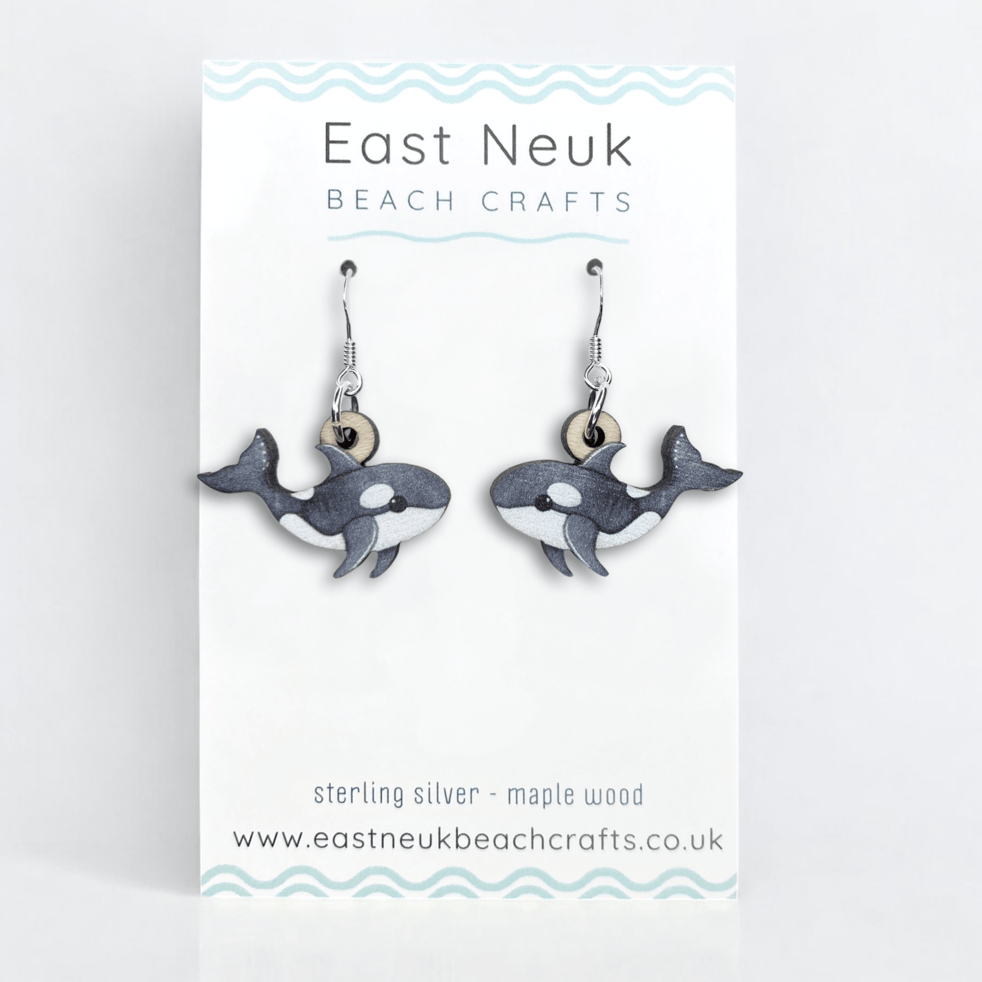 Orca Earrings - Killer Whale - Sterling Silver & Wood - East Neuk Beach Crafts