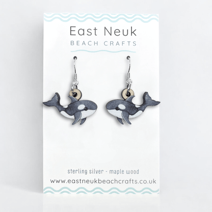 Orca Earrings - Killer Whale - Sterling Silver & Wood - East Neuk Beach Crafts