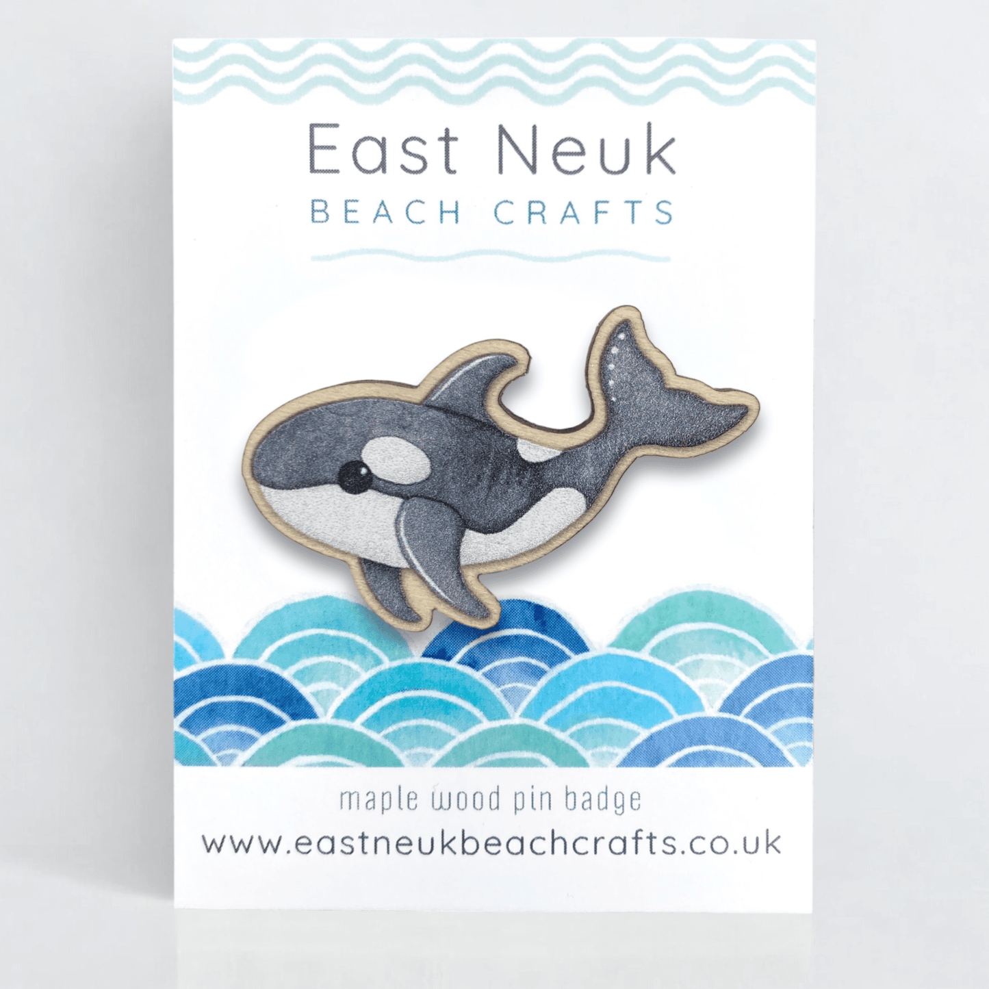 Orca Pin Badge - Killer Whale - Seaside Wooden Brooch - East Neuk Beach Crafts