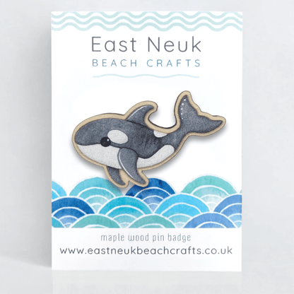 Orca Pin Badge - Killer Whale - Seaside Wooden Brooch - East Neuk Beach Crafts