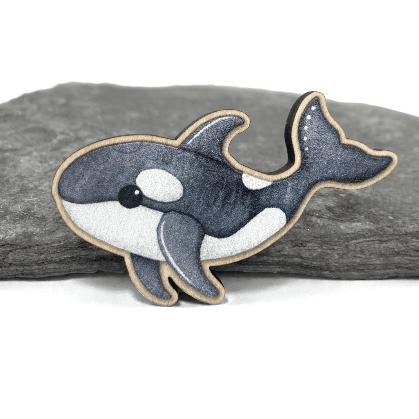 Orca Pin Badge - Killer Whale - Seaside Wooden Brooch - East Neuk Beach Crafts
