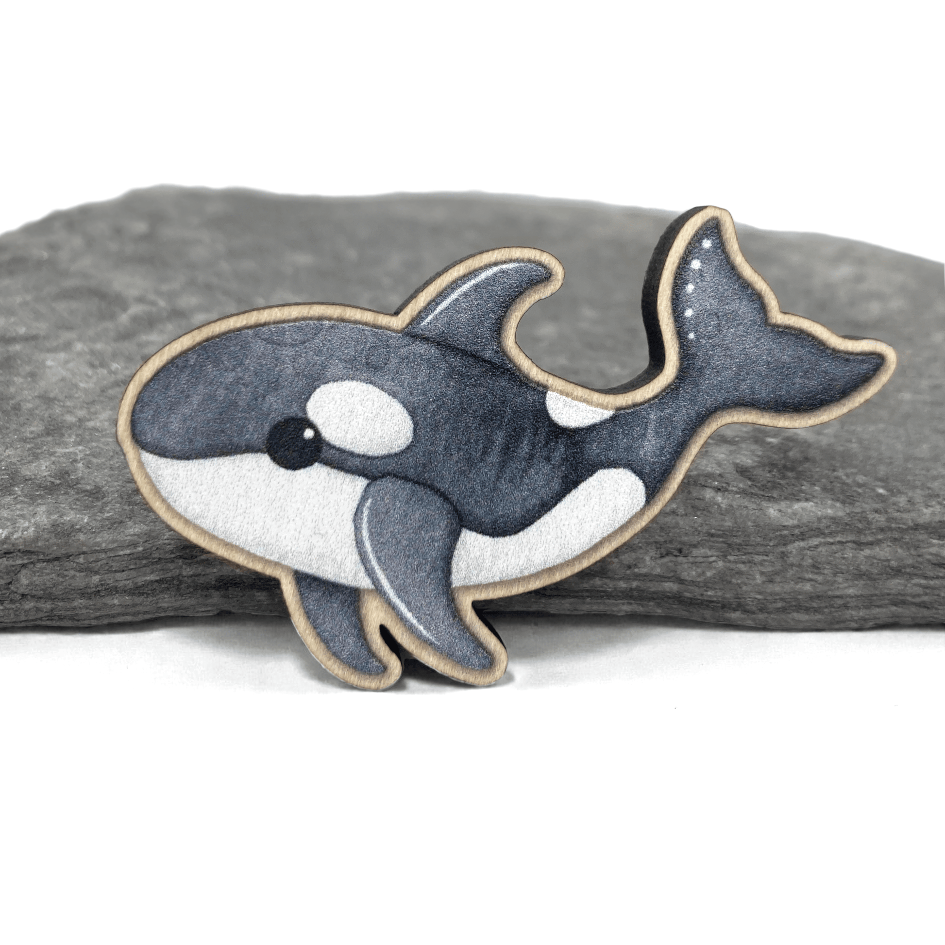 Orca Pin Badge - Killer Whale - Seaside Wooden Brooch - East Neuk Beach Crafts