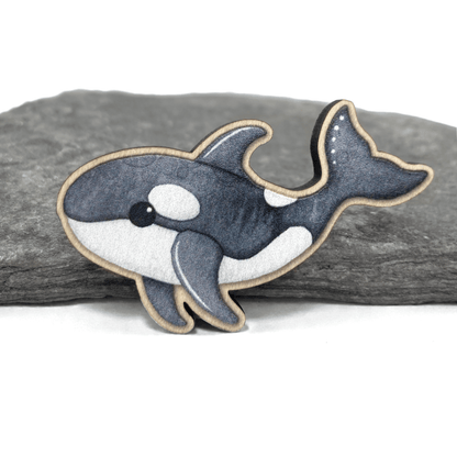 Orca Pin Badge - Killer Whale - Seaside Wooden Brooch - East Neuk Beach Crafts