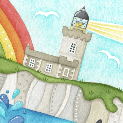 Orca Whale Framed Print - Isle of May Lighthouse - Seaside Watercolour - East Neuk Beach Crafts