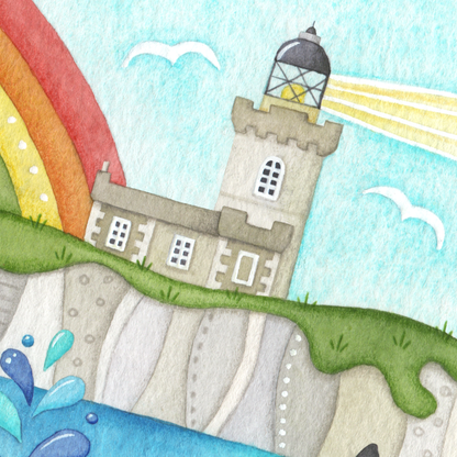 Orca Whale Framed Print - Isle of May Lighthouse - Seaside Watercolour