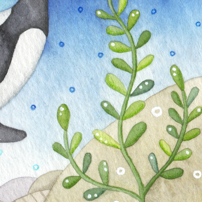 Orca Whale Framed Print - Isle of May Lighthouse - Seaside Watercolour