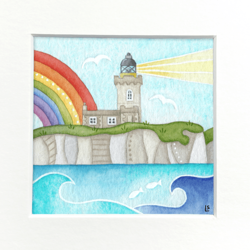 Original Watercolour Painting - Isle of May Lighthouse - Framed, Mounted and Signed - East Neuk Beach Crafts