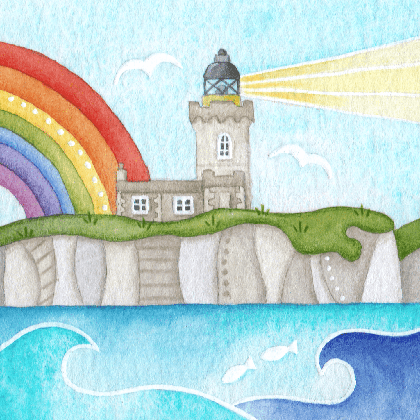 Original Watercolour Painting - Isle of May Lighthouse - Framed, Mounted and Signed - East Neuk Beach Crafts