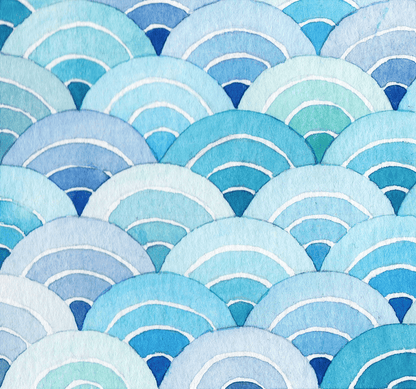 Original Watercolour Painting - Japanese Style Waves - Framed, Mounted and Signed - East Neuk Beach Crafts