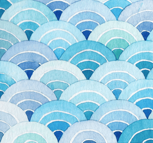 Original Watercolour Painting - Japanese Style Waves - Framed, Mounted and Signed - East Neuk Beach Crafts