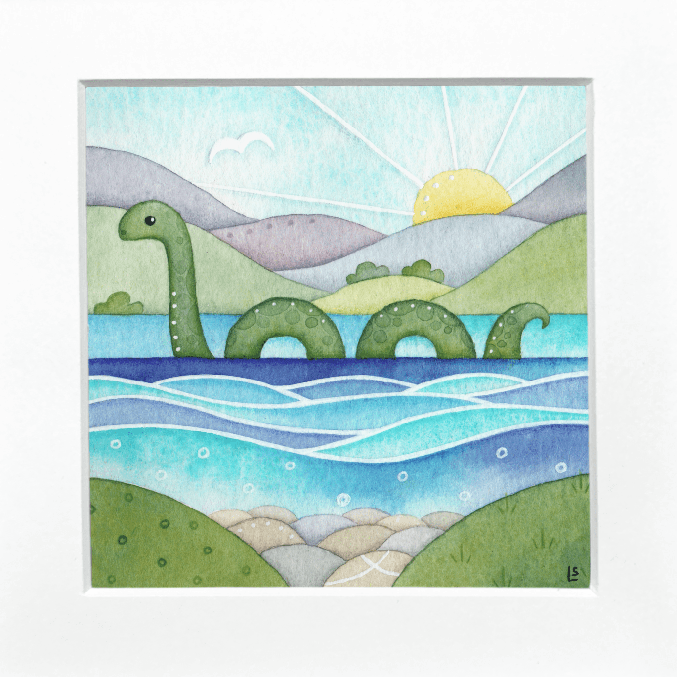 Original Watercolour Painting - Nessie the Loch Ness Monster (Humpy) - East Neuk Beach Crafts