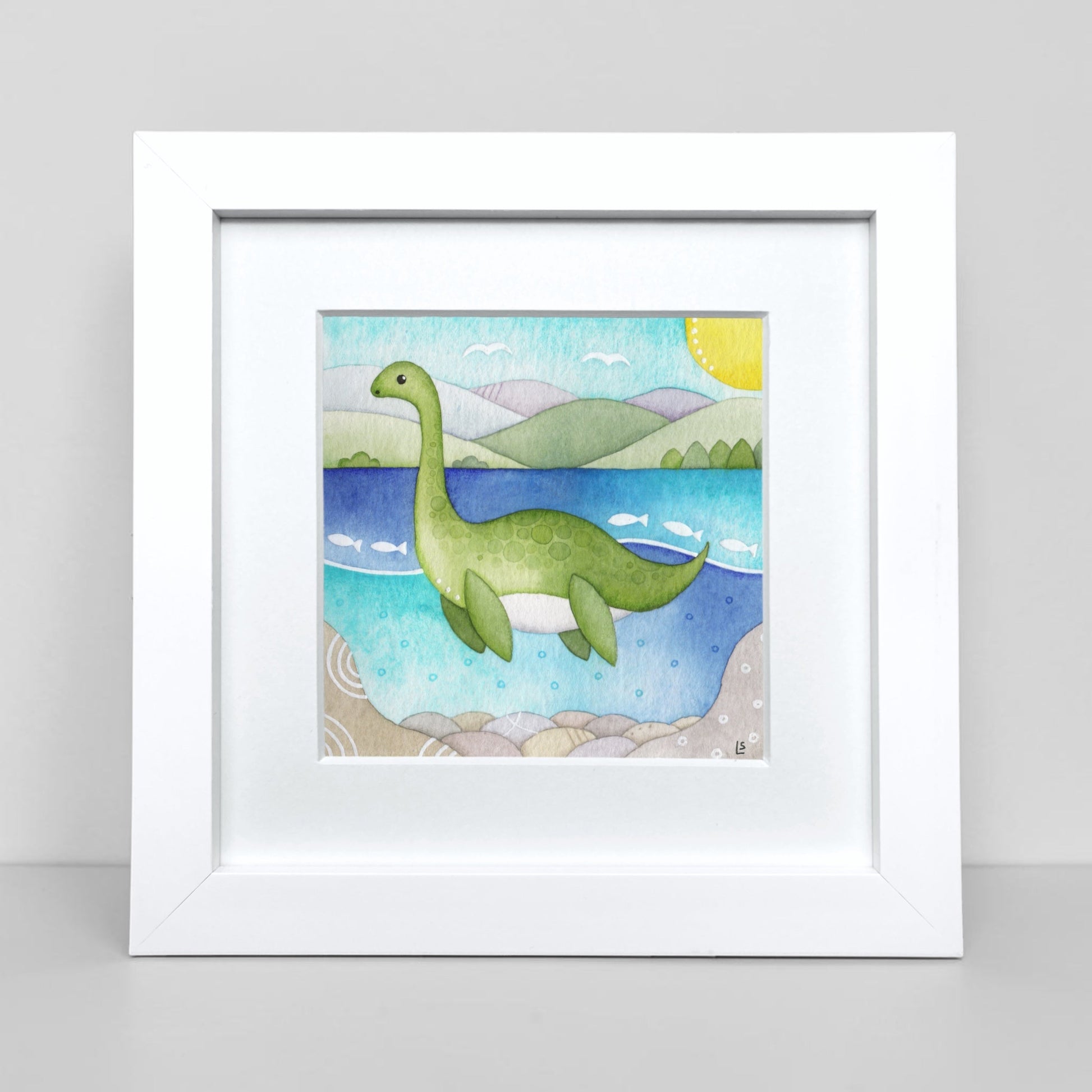 Original Watercolour Painting - Nessie the Loch Ness Monster (Plesiosaur) - East Neuk Beach Crafts