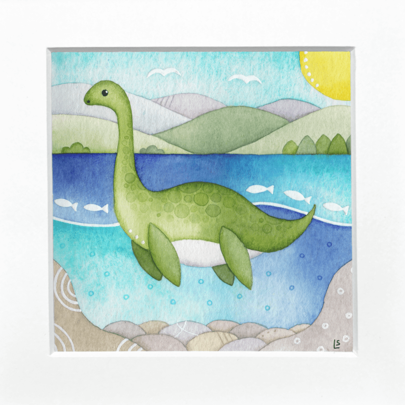 Original Watercolour Painting - Nessie the Loch Ness Monster (Plesiosaur) - East Neuk Beach Crafts
