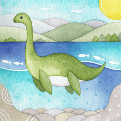 Original Watercolour Painting - Nessie the Loch Ness Monster (Plesiosaur) - East Neuk Beach Crafts