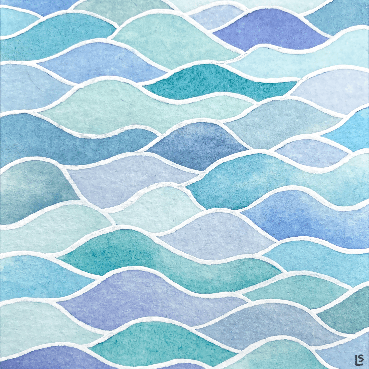 Original Watercolour Painting - Rippled Waves - Framed, Mounted and Signed - East Neuk Beach Crafts