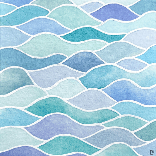 Original Watercolour Painting - Rippled Waves - Framed, Mounted and Signed - East Neuk Beach Crafts
